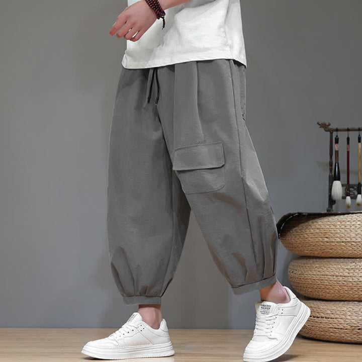 Buddha Stones Lässige, minimalistische Caprihose mit Kordelzug und Taschen für Herren - Silber - US/UK/AU46, EU56 (5XL) - image 7