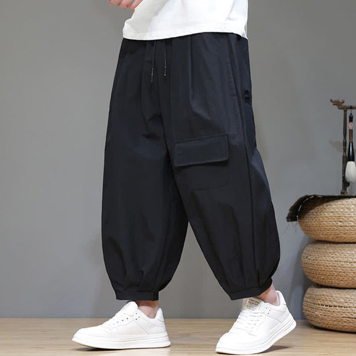 Buddha Stones Lässige, minimalistische Caprihose mit Kordelzug und Taschen für Herren - Schwarz - US/UK/AU46, EU56 (5XL) - image 5