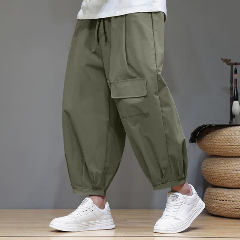 Buddha Stones Lässige, minimalistische Caprihose mit Kordelzug und Taschen für Herren - Dunkelseegrün - US/UK/AU46, EU56 (5XL) - image 0