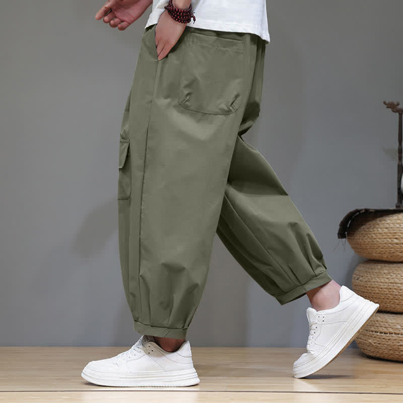 Buddha Stones Lässige, minimalistische Caprihose mit Kordelzug und Taschen für Herren - image 4