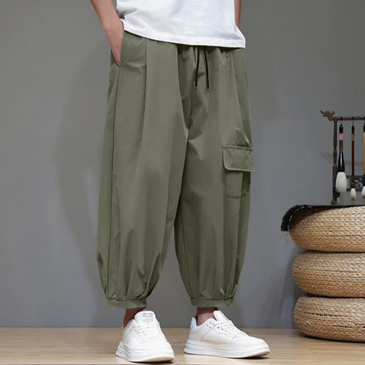 Buddha Stones Lässige, minimalistische Caprihose mit Kordelzug und Taschen für Herren - image 2