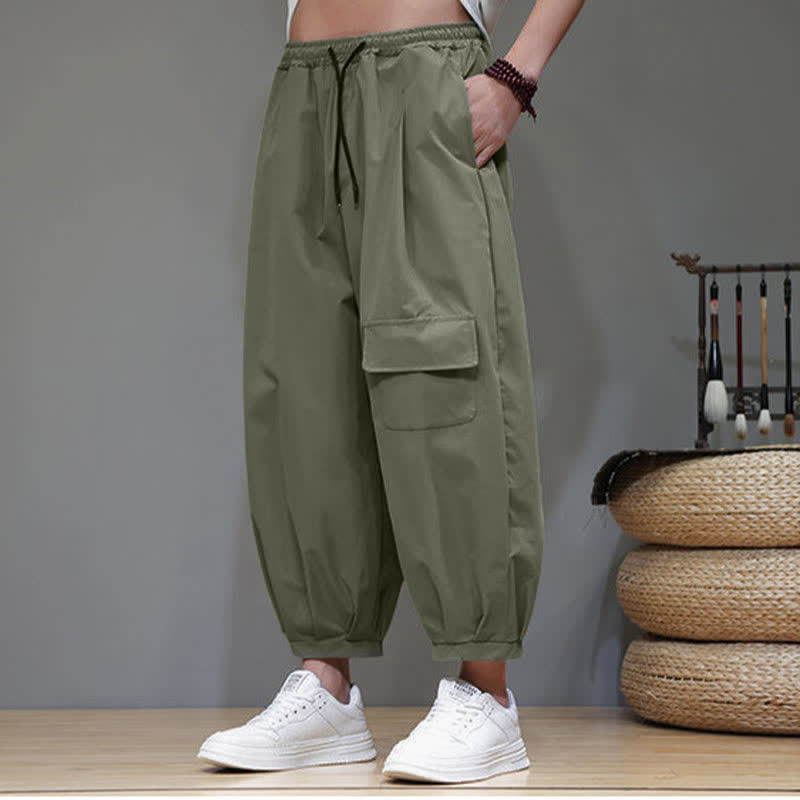 Buddha Stones Lässige, minimalistische Caprihose mit Kordelzug und Taschen für Herren - image 3