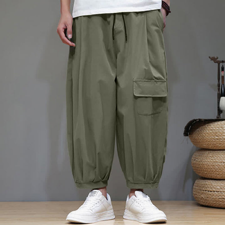 Buddha Stones Lässige, minimalistische Caprihose mit Kordelzug und Taschen für Herren - image 1