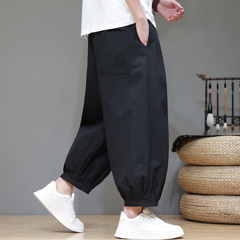 Buddha Stones Lässige, minimalistische Caprihose mit Kordelzug und Taschen für Herren - image 6