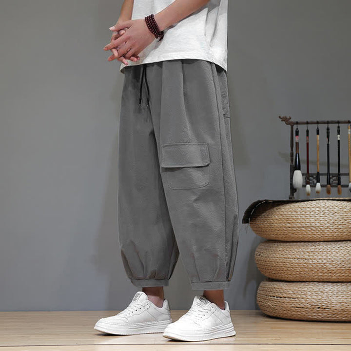 Buddha Stones Lässige, minimalistische Caprihose mit Kordelzug und Taschen für Herren - image 8