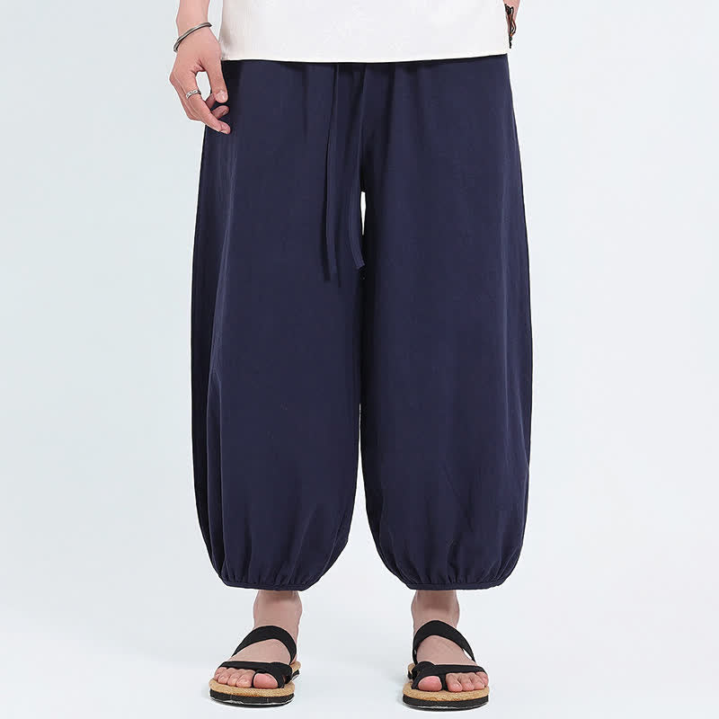 Buddha Stones Sommerliche Tang Style Freizeit-Haremshose mit Kordelzug und Taschen - Mitternachtsblau - US/ UK/AU46, EU56 (5XL) - image 0