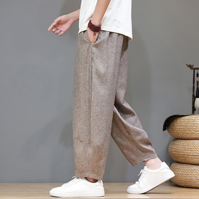 Buddha Stones Lässige, minimalistische Sommerhose mit Kordelzug, einfarbig, verkürzt, Herrenhose mit schmal zulaufendem Bein und Taschen - image 5