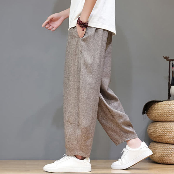 Buddha Stones Lässige, minimalistische Sommerhose mit Kordelzug, einfarbig, verkürzt, Herrenhose mit schmal zulaufendem Bein und Taschen - image 5
