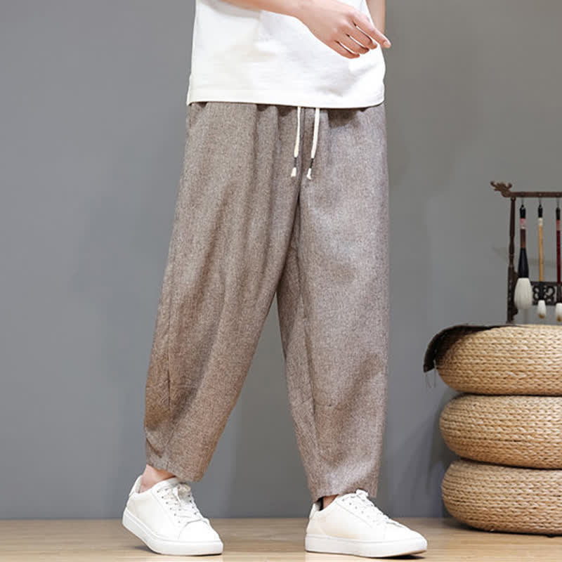 Buddha Stones Lässige, minimalistische Sommerhose mit Kordelzug, einfarbig, verkürzt, Herrenhose mit schmal zulaufendem Bein und Taschen - image 2