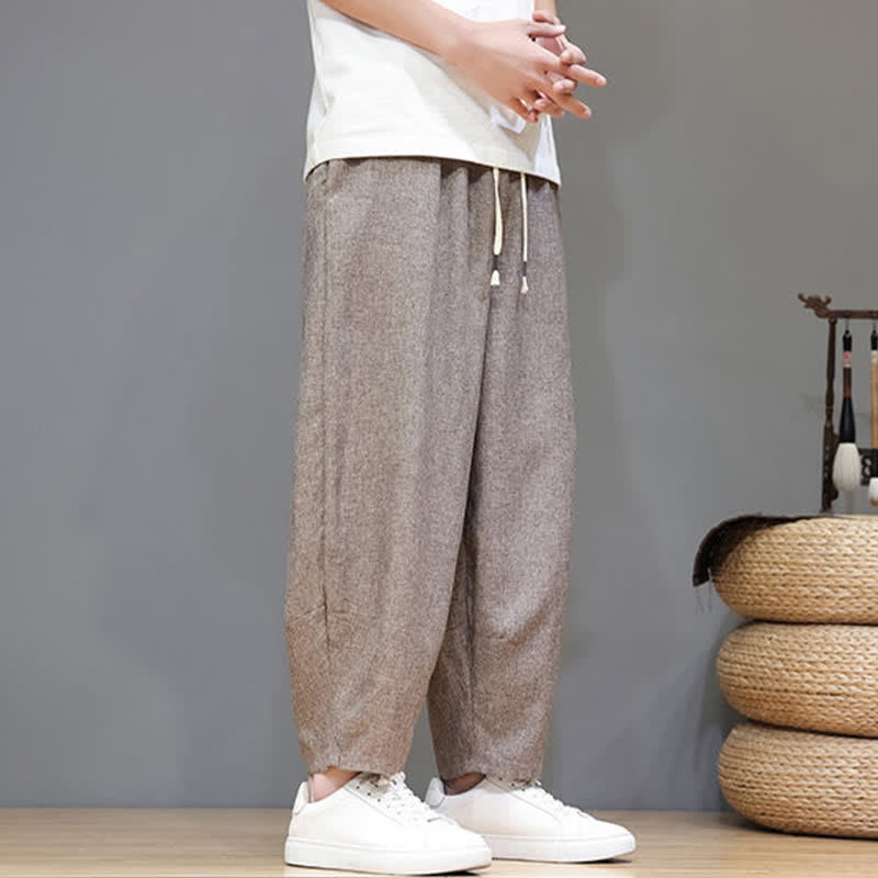 Buddha Stones Lässige, minimalistische Sommerhose mit Kordelzug, einfarbig, verkürzt, Herrenhose mit schmal zulaufendem Bein und Taschen - image 3