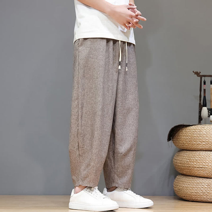 Buddha Stones Lässige, minimalistische Sommerhose mit Kordelzug, einfarbig, verkürzt, Herrenhose mit schmal zulaufendem Bein und Taschen - image 3
