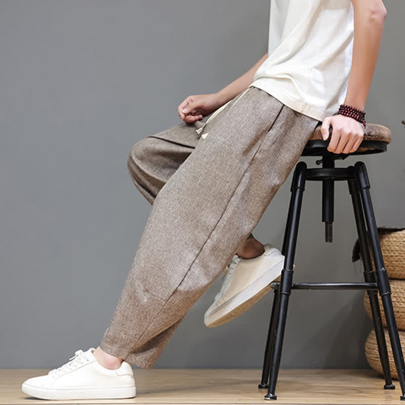 Buddha Stones Lässige, minimalistische Sommerhose mit Kordelzug, einfarbig, verkürzt, Herrenhose mit schmal zulaufendem Bein und Taschen - image 8