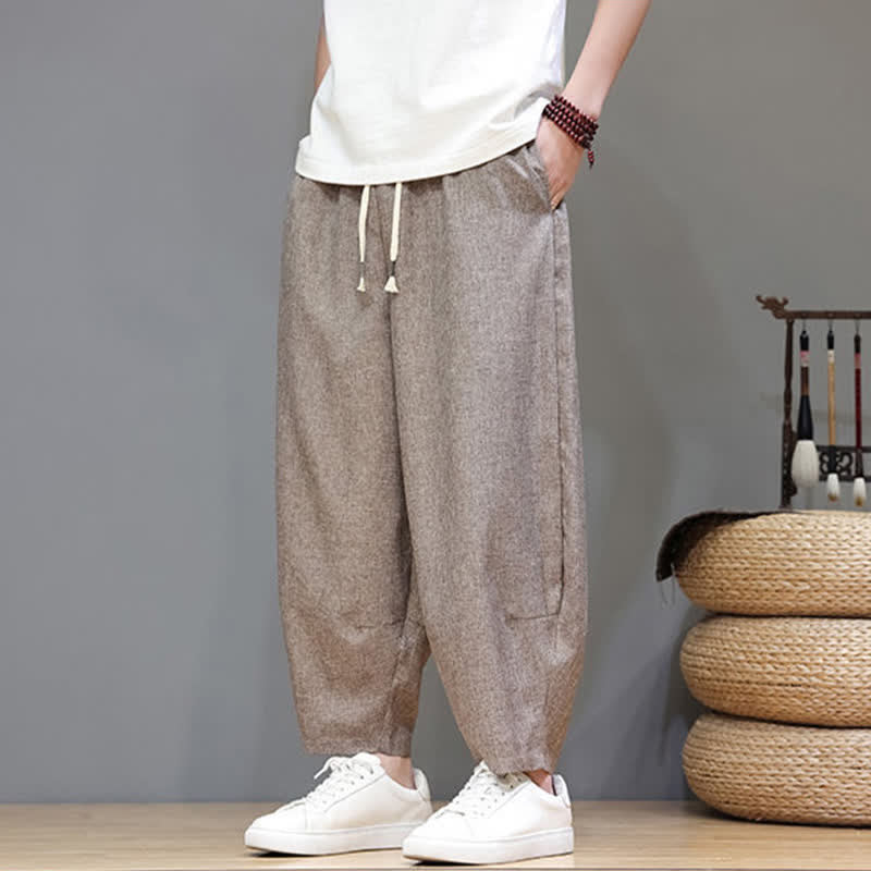 Buddha Stones Lässige, minimalistische Sommerhose mit Kordelzug, einfarbig, verkürzt, Herrenhose mit schmal zulaufendem Bein und Taschen - image 7