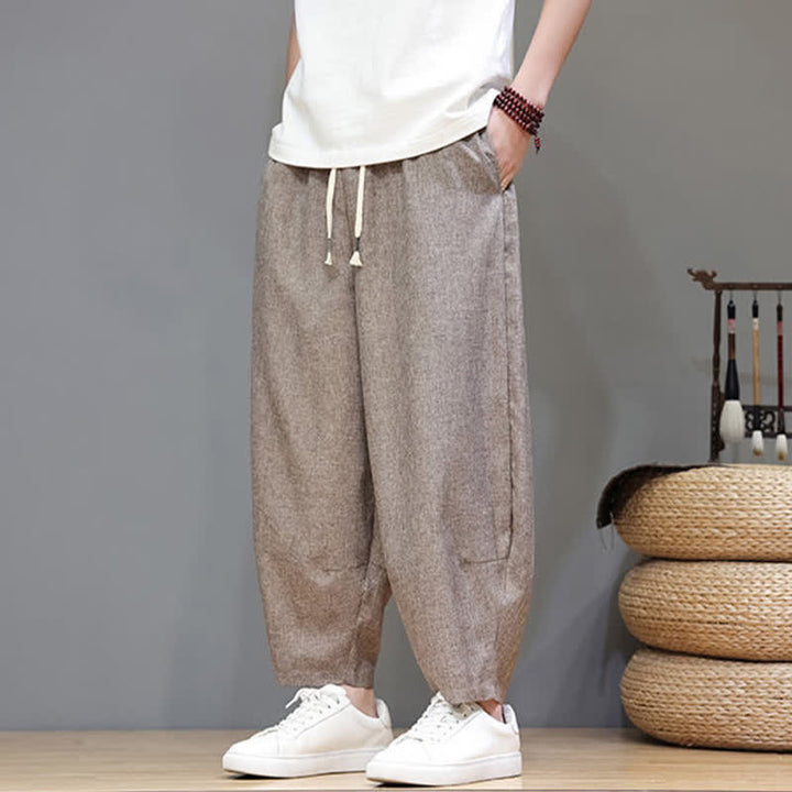 Buddha Stones Lässige, minimalistische Sommerhose mit Kordelzug, einfarbig, verkürzt, Herrenhose mit schmal zulaufendem Bein und Taschen - image 7