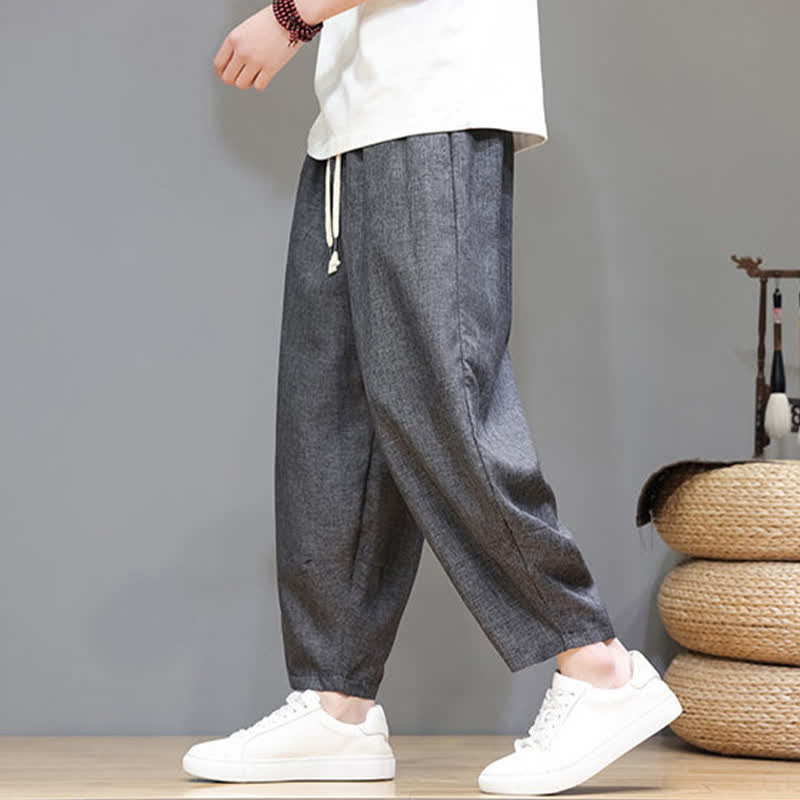 Buddha Stones Lässige, minimalistische Sommerhose mit Kordelzug, einfarbig, verkürzt, Herrenhose mit schmal zulaufendem Bein und Taschen - image 14
