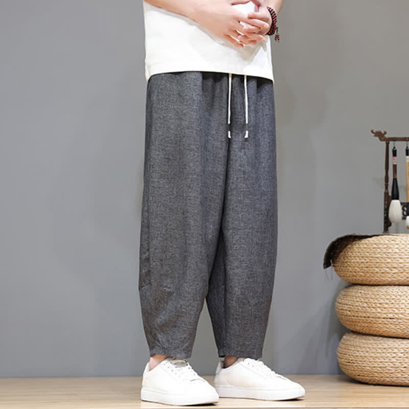 Buddha Stones Lässige, minimalistische Sommerhose mit Kordelzug, einfarbig, verkürzt, Herrenhose mit schmal zulaufendem Bein und Taschen - image 15