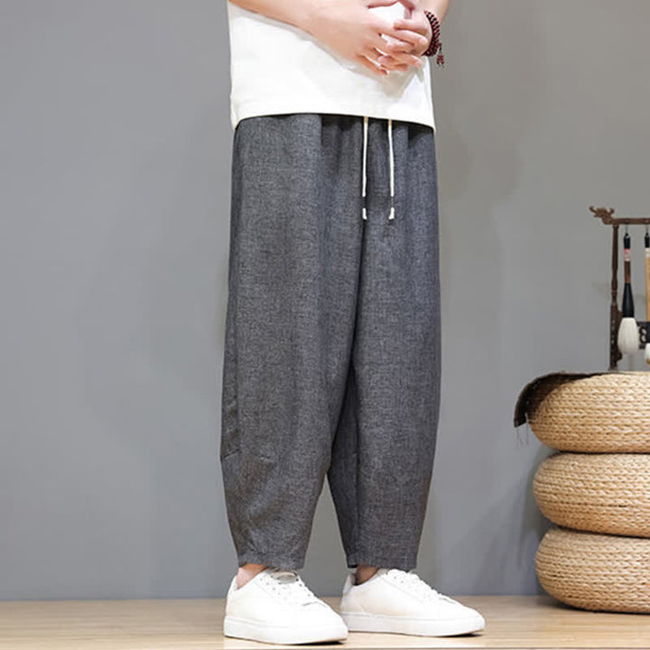 Buddha Stones Lässige, minimalistische Sommerhose mit Kordelzug, einfarbig, verkürzt, Herrenhose mit schmal zulaufendem Bein und Taschen - image 15