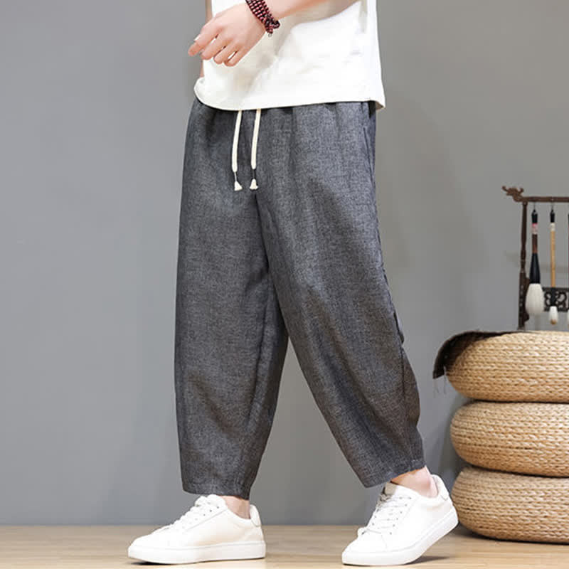 Buddha Stones Lässige, minimalistische Sommerhose mit Kordelzug, einfarbig, verkürzt, Herrenhose mit schmal zulaufendem Bein und Taschen - image 10