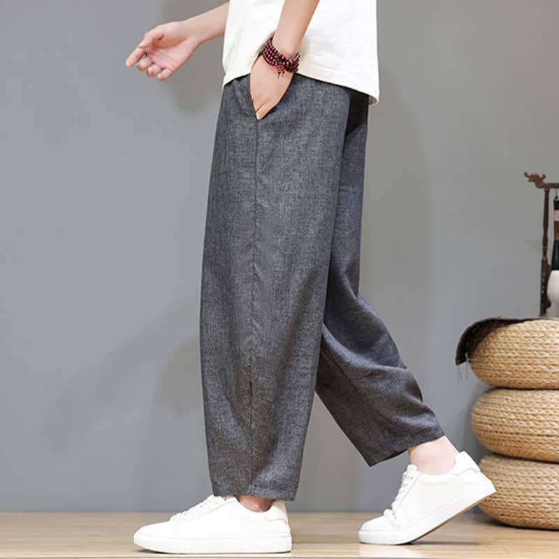 Buddha Stones Lässige, minimalistische Sommerhose mit Kordelzug, einfarbig, verkürzt, Herrenhose mit schmal zulaufendem Bein und Taschen - image 11