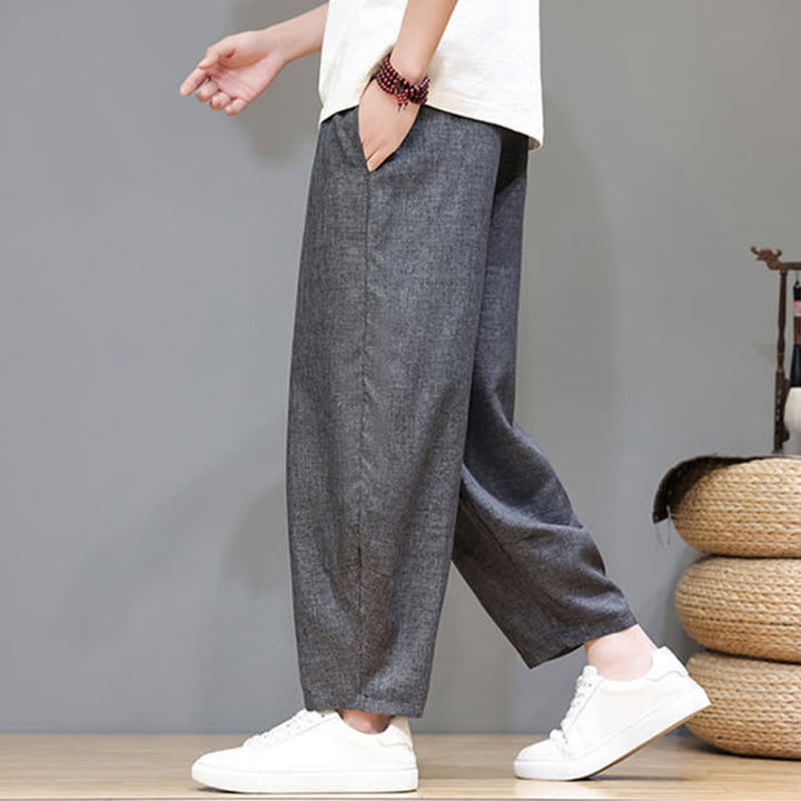 Buddha Stones Lässige, minimalistische Sommerhose mit Kordelzug, einfarbig, verkürzt, Herrenhose mit schmal zulaufendem Bein und Taschen - image 11