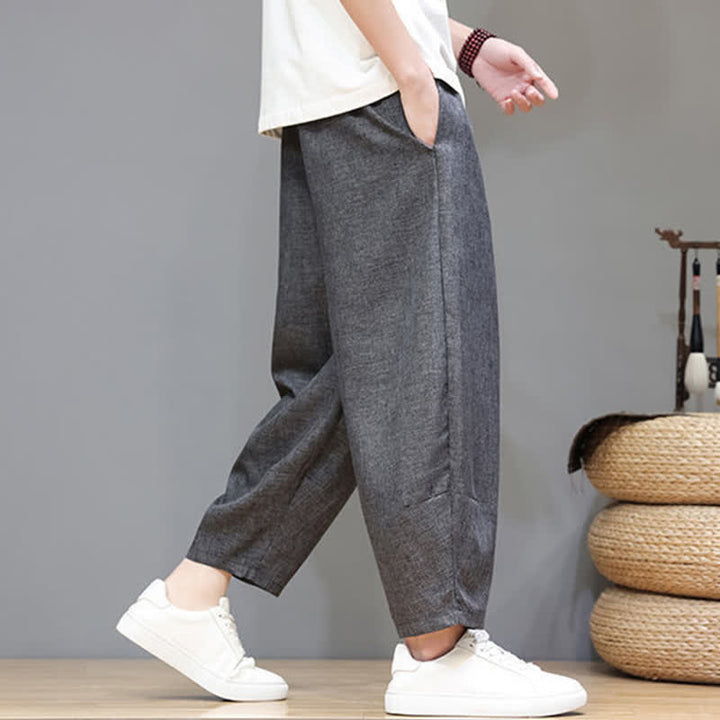 Buddha Stones Lässige, minimalistische Sommerhose mit Kordelzug, einfarbig, verkürzt, Herrenhose mit schmal zulaufendem Bein und Taschen - image 12