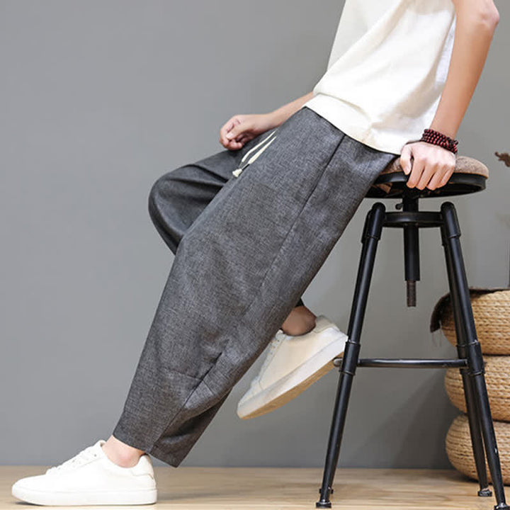 Buddha Stones Lässige, minimalistische Sommerhose mit Kordelzug, einfarbig, verkürzt, Herrenhose mit schmal zulaufendem Bein und Taschen - image 17