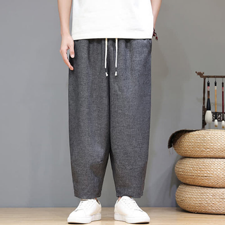 Buddha Stones Lässige, minimalistische Sommerhose mit Kordelzug, einfarbig, verkürzt, Herrenhose mit schmal zulaufendem Bein und Taschen - image 16