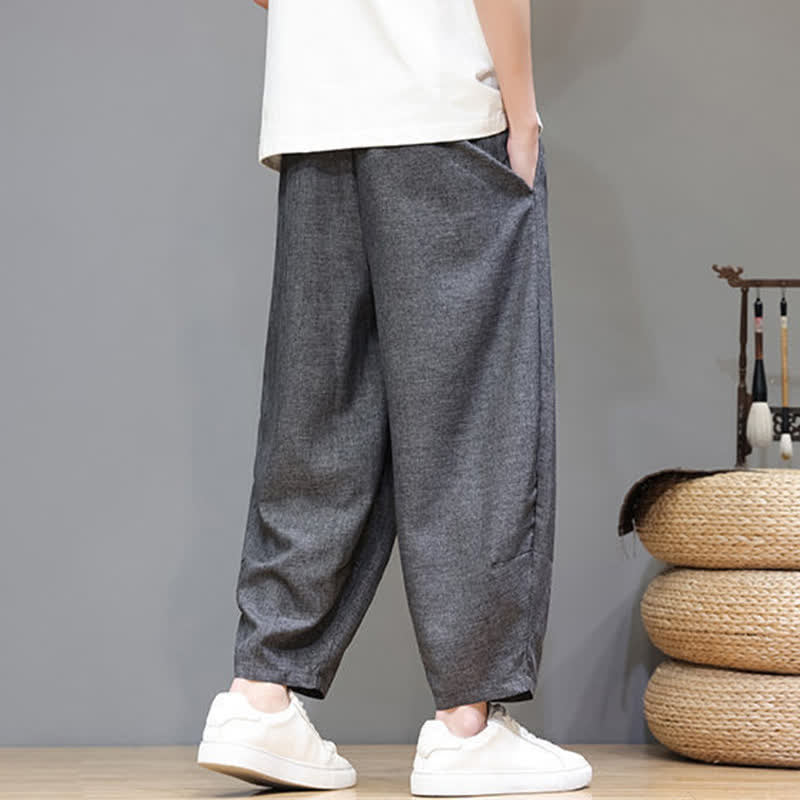 Buddha Stones Lässige, minimalistische Sommerhose mit Kordelzug, einfarbig, verkürzt, Herrenhose mit schmal zulaufendem Bein und Taschen - image 13