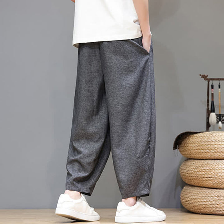 Buddha Stones Lässige, minimalistische Sommerhose mit Kordelzug, einfarbig, verkürzt, Herrenhose mit schmal zulaufendem Bein und Taschen - image 13
