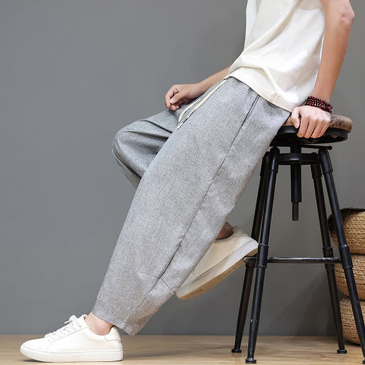 Buddha Stones Lässige, minimalistische Sommerhose mit Kordelzug, einfarbig, verkürzt, Herrenhose mit schmal zulaufendem Bein und Taschen - image 26