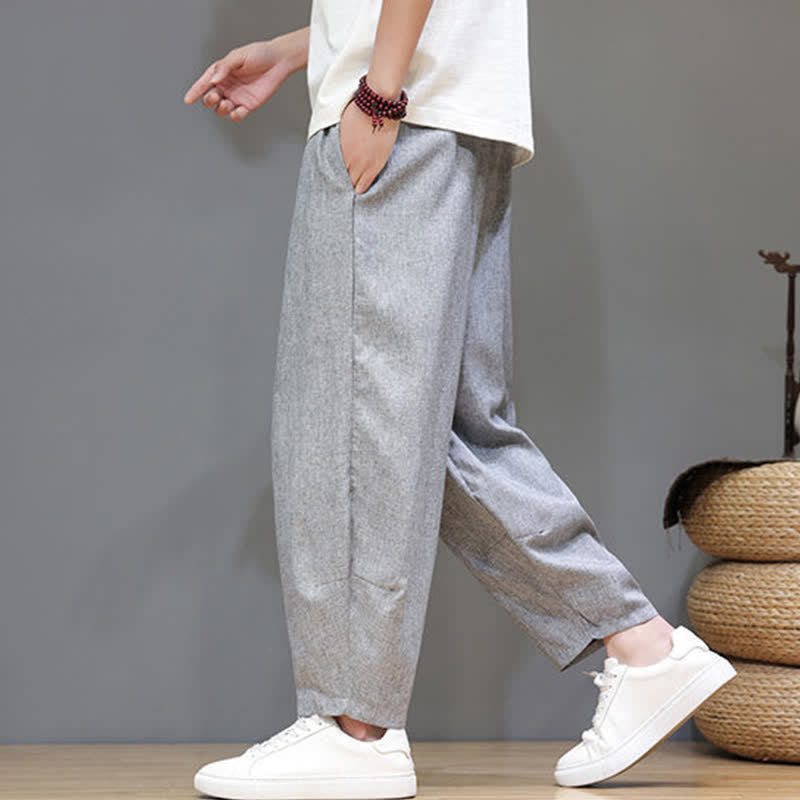Buddha Stones Lässige, minimalistische Sommerhose mit Kordelzug, einfarbig, verkürzt, Herrenhose mit schmal zulaufendem Bein und Taschen - image 21