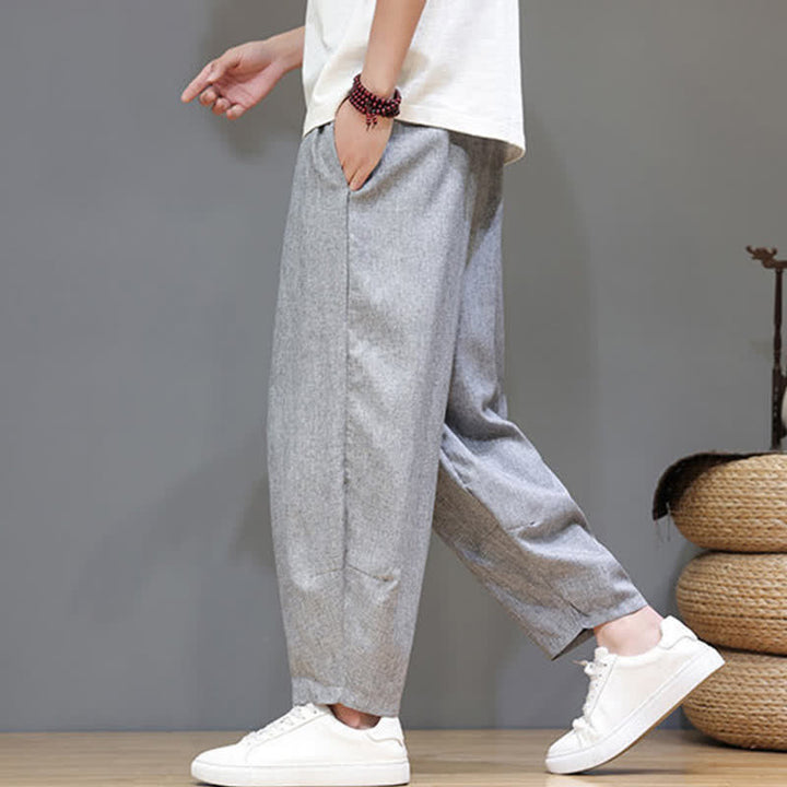Buddha Stones Lässige, minimalistische Sommerhose mit Kordelzug, einfarbig, verkürzt, Herrenhose mit schmal zulaufendem Bein und Taschen - image 21