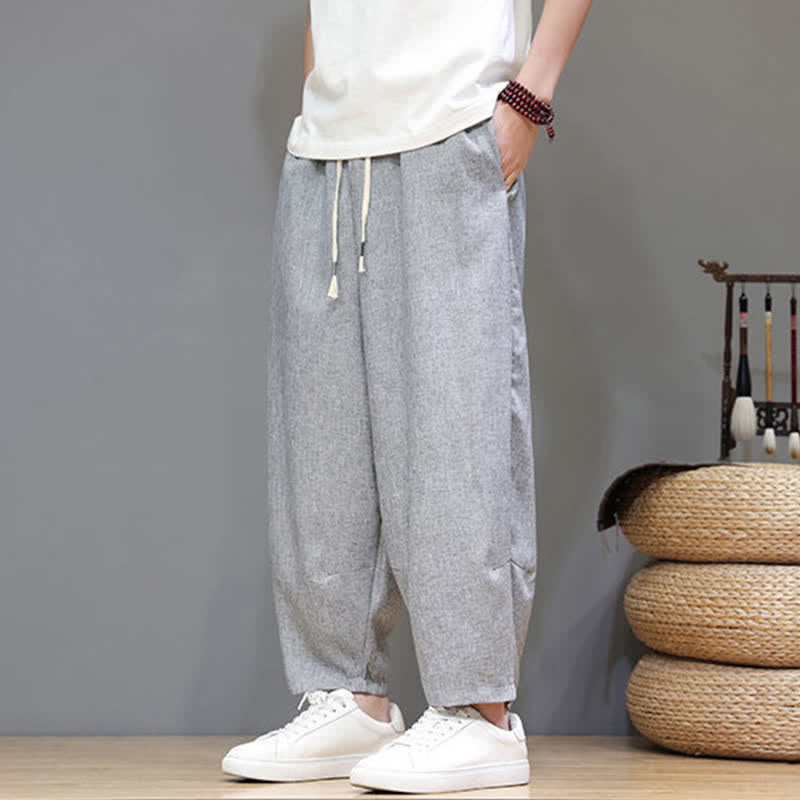 Buddha Stones Lässige, minimalistische Sommerhose mit Kordelzug, einfarbig, verkürzt, Herrenhose mit schmal zulaufendem Bein und Taschen - image 20