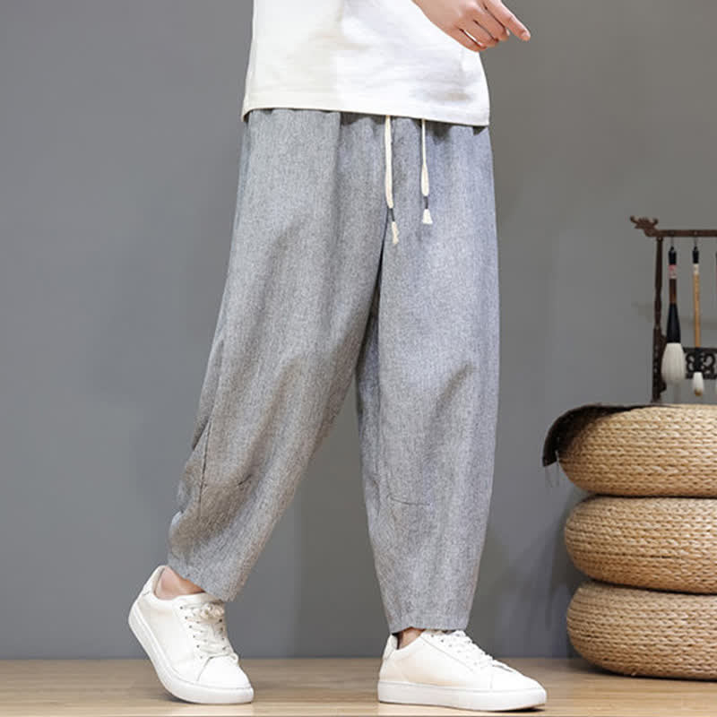 Buddha Stones Lässige, minimalistische Sommerhose mit Kordelzug, einfarbig, verkürzt, Herrenhose mit schmal zulaufendem Bein und Taschen - image 25