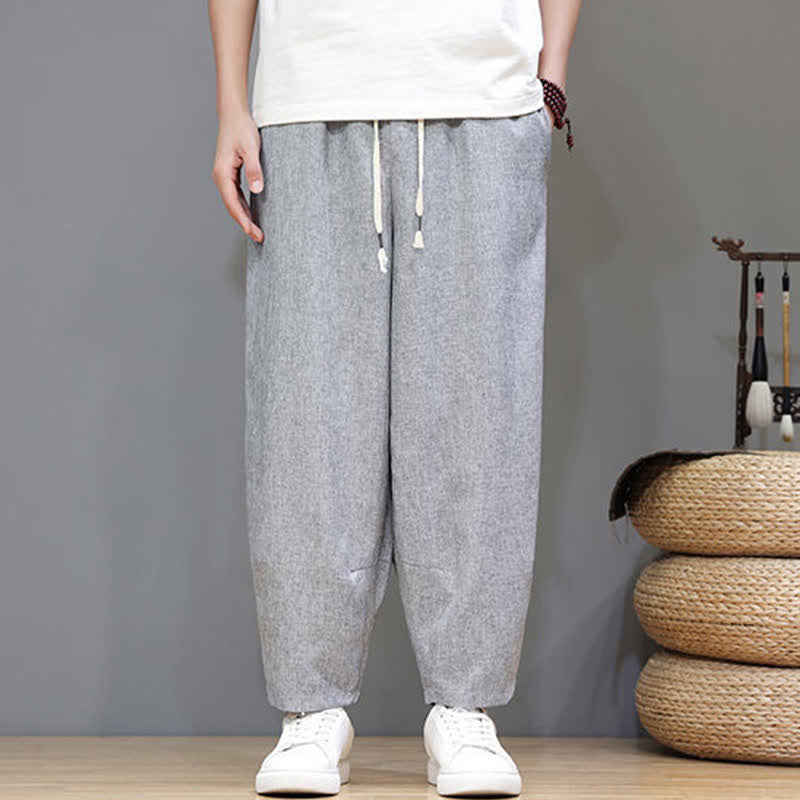 Buddha Stones Lässige, minimalistische Sommerhose mit Kordelzug, einfarbig, verkürzt, Herrenhose mit schmal zulaufendem Bein und Taschen - image 24