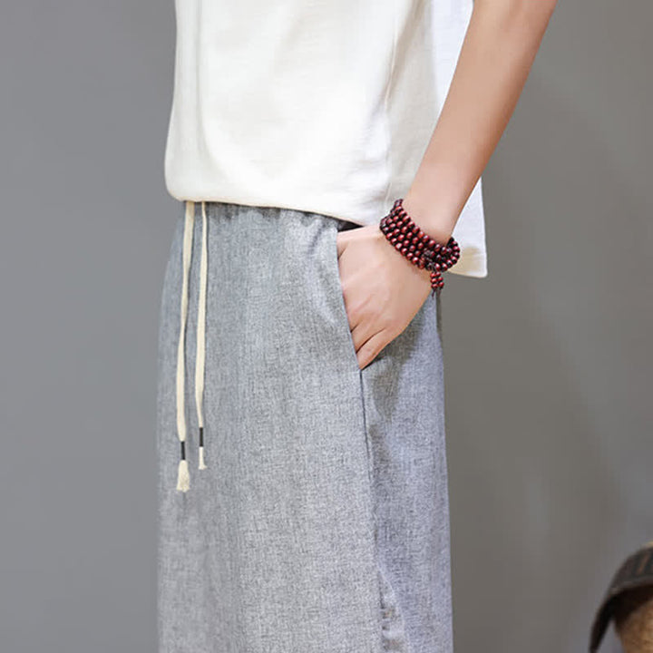 Buddha Stones Lässige, minimalistische Sommerhose mit Kordelzug, einfarbig, verkürzt, Herrenhose mit schmal zulaufendem Bein und Taschen - image 28