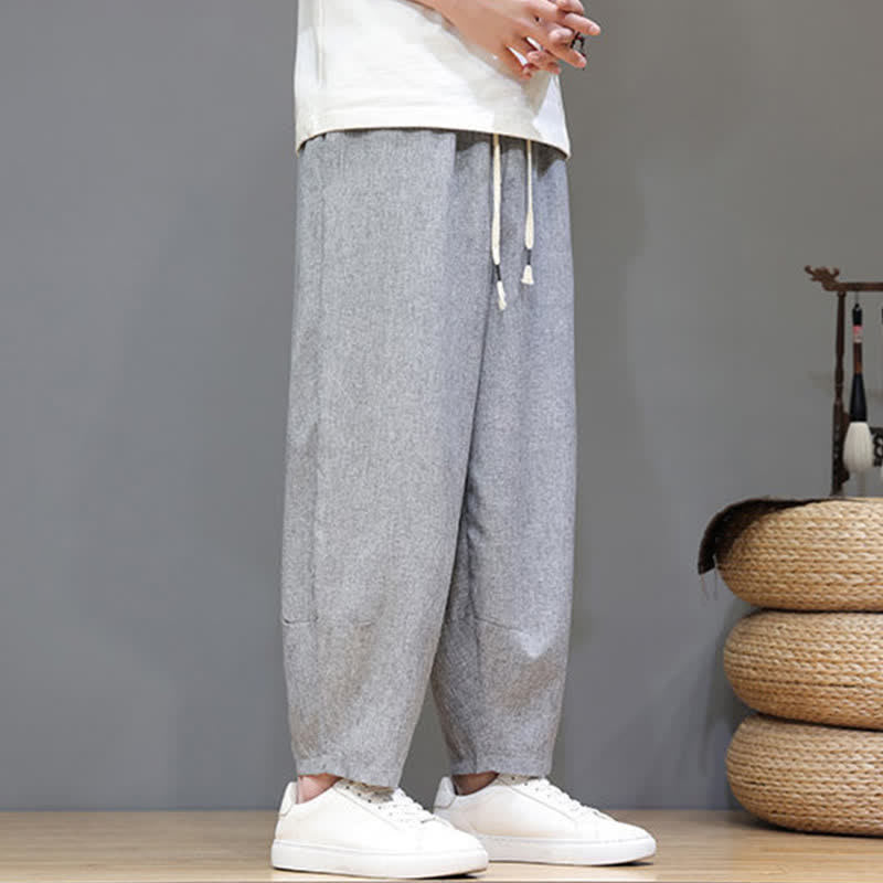 Buddha Stones Lässige, minimalistische Sommerhose mit Kordelzug, einfarbig, verkürzt, Herrenhose mit schmal zulaufendem Bein und Taschen - image 23