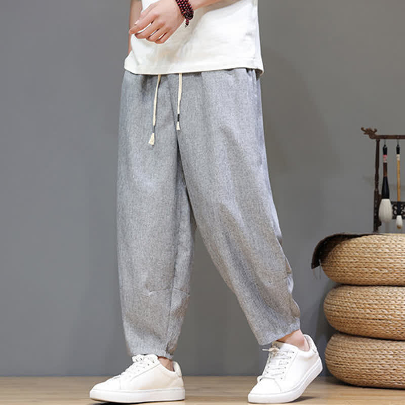 Buddha Stones Lässige, minimalistische Sommerhose mit Kordelzug, einfarbig, verkürzt, Herrenhose mit schmal zulaufendem Bein und Taschen - image 19