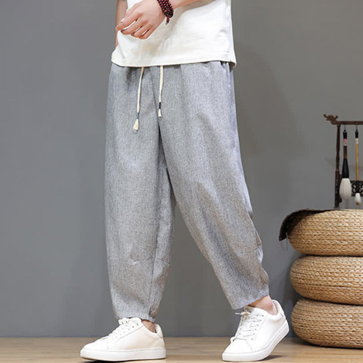 Buddha Stones Lässige, minimalistische Sommerhose mit Kordelzug, einfarbig, verkürzt, Herrenhose mit schmal zulaufendem Bein und Taschen - image 19