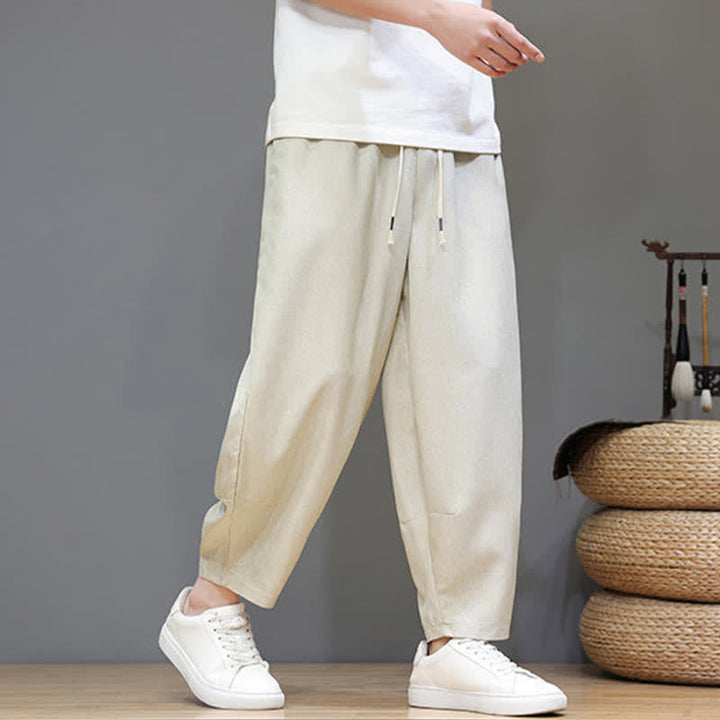 Buddha Stones Lässige, minimalistische Sommerhose mit Kordelzug, einfarbig, verkürzt, Herrenhose mit schmal zulaufendem Bein und Taschen - image 34
