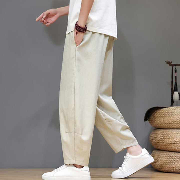 Buddha Stones Lässige, minimalistische Sommerhose mit Kordelzug, einfarbig, verkürzt, Herrenhose mit schmal zulaufendem Bein und Taschen - image 32