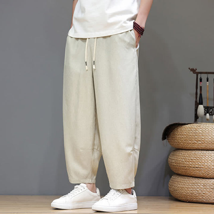 Buddha Stones Lässige, minimalistische Sommerhose mit Kordelzug, einfarbig, verkürzt, Herrenhose mit schmal zulaufendem Bein und Taschen - image 36