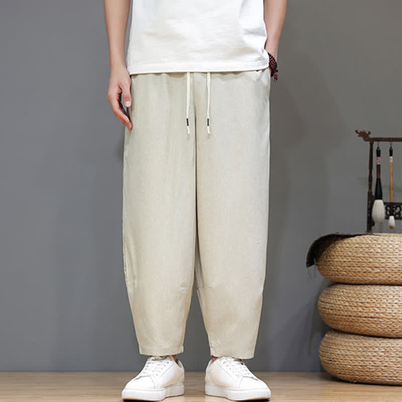Buddha Stones Lässige, minimalistische Sommerhose mit Kordelzug, einfarbig, verkürzt, Herrenhose mit schmal zulaufendem Bein und Taschen - image 31