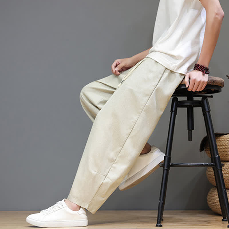 Buddha Stones Lässige, minimalistische Sommerhose mit Kordelzug, einfarbig, verkürzt, Herrenhose mit schmal zulaufendem Bein und Taschen - image 38