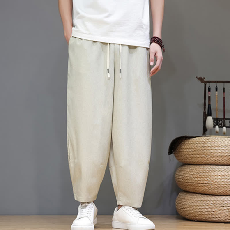 Buddha Stones Lässige, minimalistische Sommerhose mit Kordelzug, einfarbig, verkürzt, Herrenhose mit schmal zulaufendem Bein und Taschen - image 35
