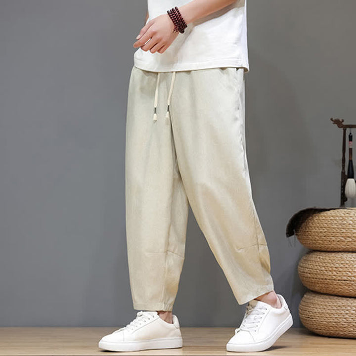 Buddha Stones Lässige, minimalistische Sommerhose mit Kordelzug, einfarbig, verkürzt, Herrenhose mit schmal zulaufendem Bein und Taschen - image 37