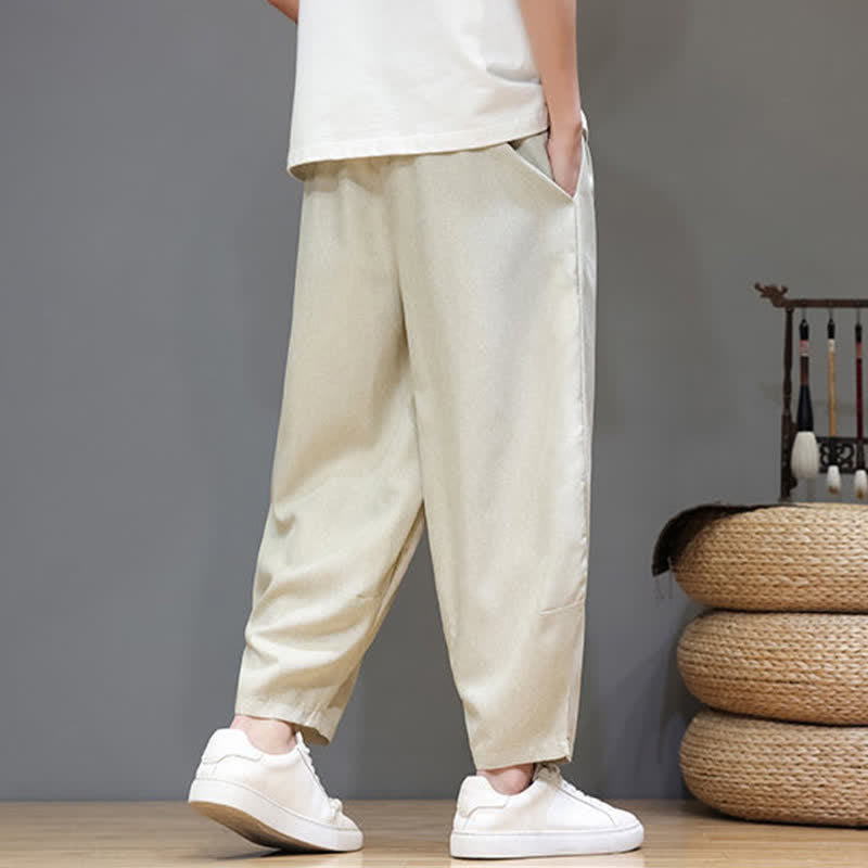 Buddha Stones Lässige, minimalistische Sommerhose mit Kordelzug, einfarbig, verkürzt, Herrenhose mit schmal zulaufendem Bein und Taschen - image 33