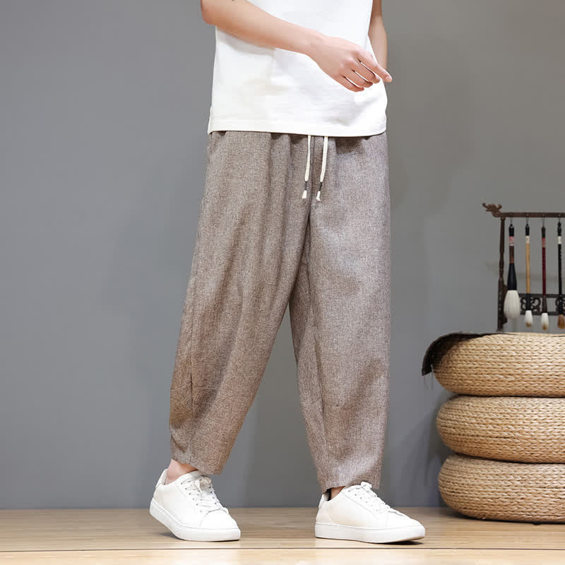 Buddha Stones Lässige, minimalistische Sommerhose mit Kordelzug, einfarbig, verkürzt, Herrenhose mit schmal zulaufendem Bein und Taschen - Bräunen - US/UK/AU46, EU56 (5XL) - image 0