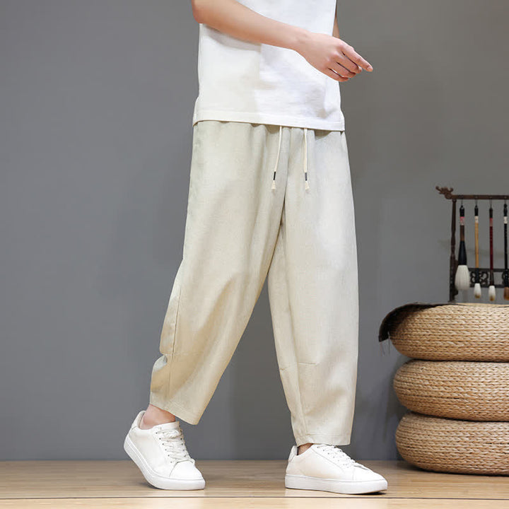 Buddha Stones Lässige, minimalistische Sommerhose mit Kordelzug, einfarbig, verkürzt, Herrenhose mit schmal zulaufendem Bein und Taschen - Beige - US/UK/AU46, EU56 (5XL) - image 30