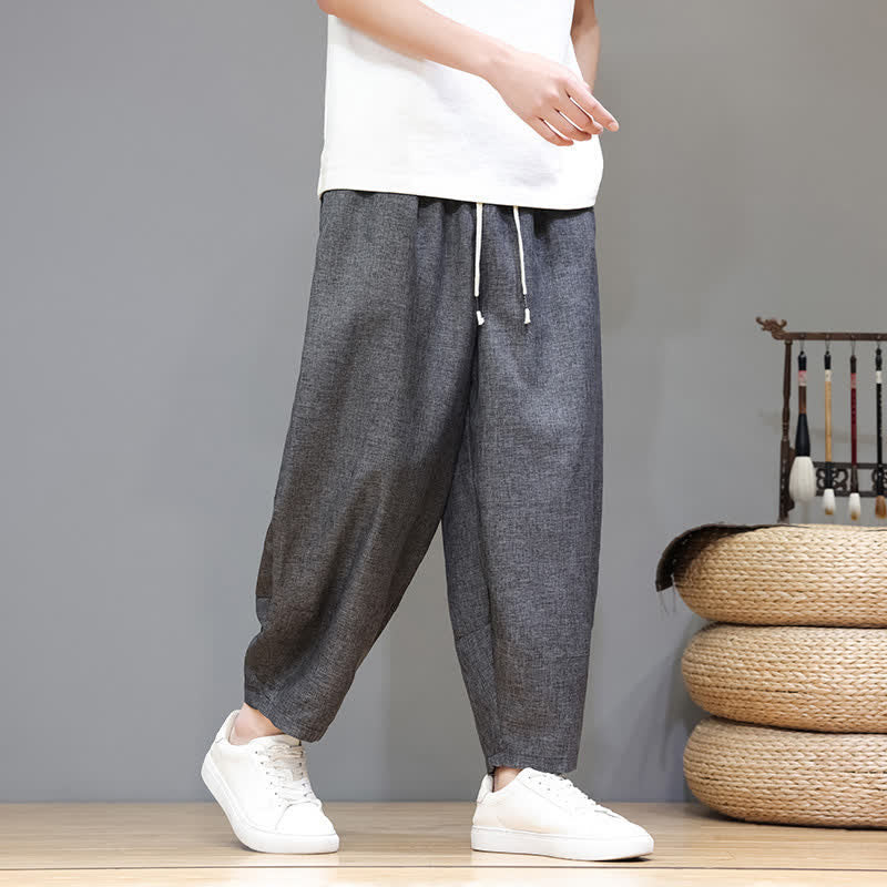 Buddha Stones Lässige, minimalistische Sommerhose mit Kordelzug, einfarbig, verkürzt, Herrenhose mit schmal zulaufendem Bein und Taschen - Grau - US/UK/AU46, EU56 (5XL) - image 9